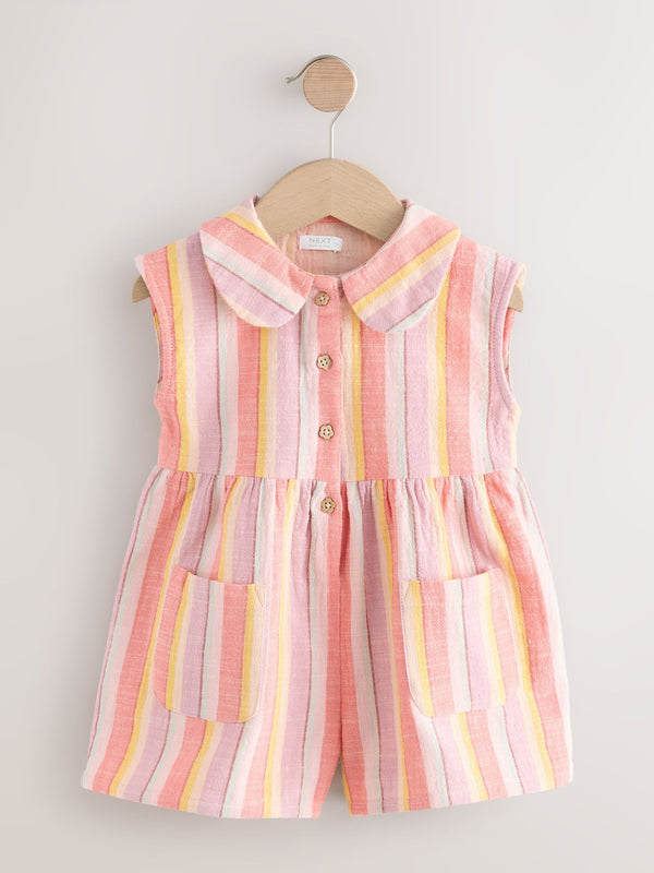 Pastel Stripe Shirt Collar Playsuit (3mths-7yrs)