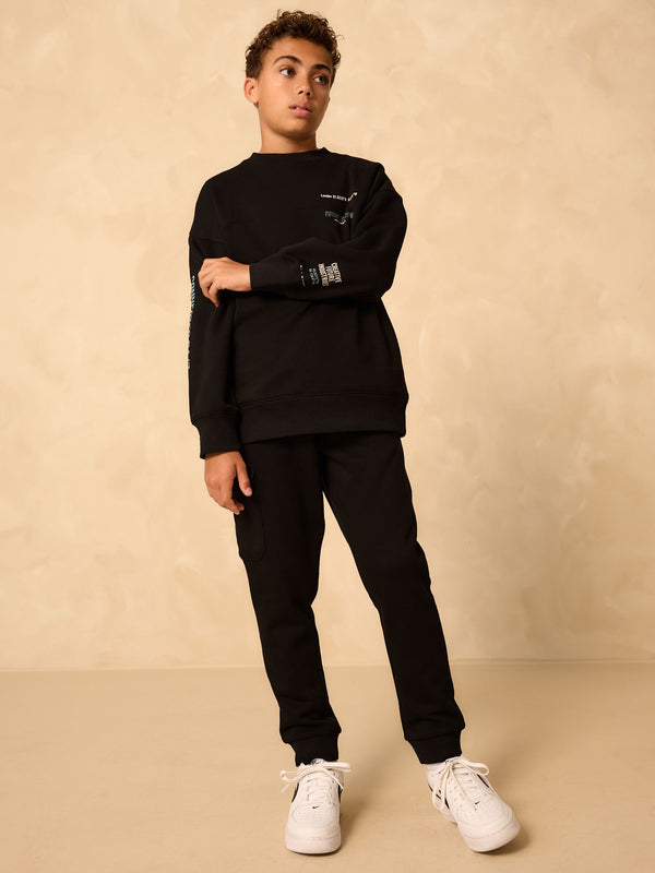 Black Utility Crew Hoodie and Joggers Set (3-16yrs)