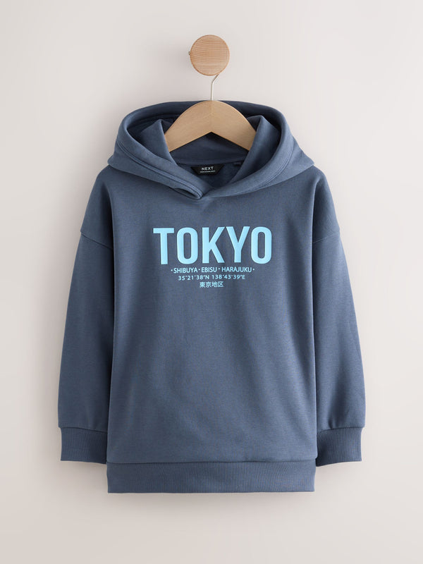 Blue Tokyo Older Boys Graphic Print Hoodie (3-16yrs)