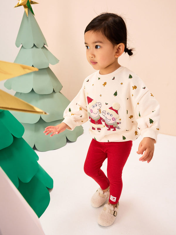 Cream/Red Christmas Peppa Pig Crew Sweatshirt & Leggings Set (3mths-7yrs)