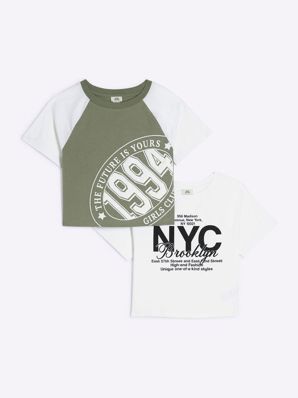 River Island Green Crop 100% Cotton T-Shirts 2 Pack