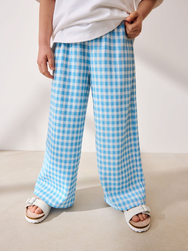 Blue Gingahm Wide Leg Trousers (3-16yrs)