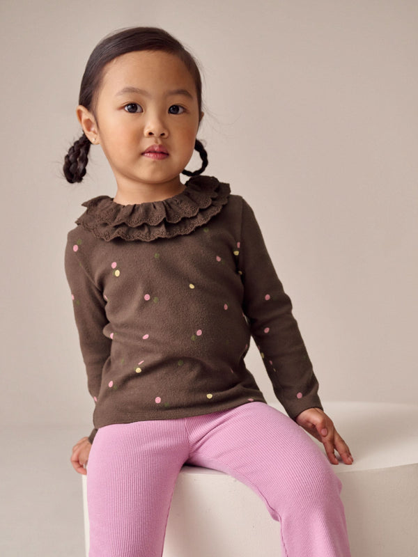 Chocolate Brown Long Sleeve Collar Top (3mths-7yrs)