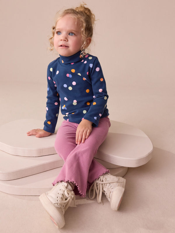 Navy Rainbow Spot Long Sleeve Roll Neck Top (3mths-7yrs)