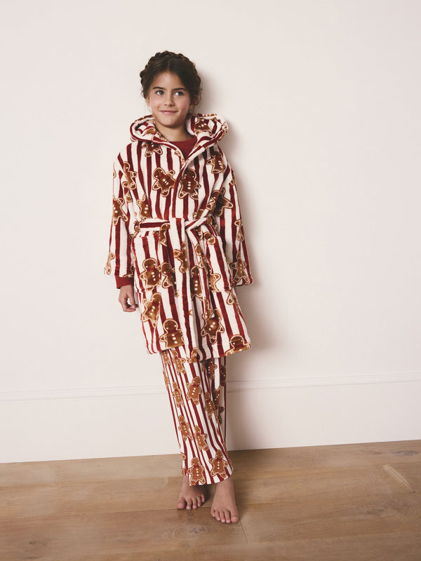 Red Gingerbread Matching Family Christmas Cosy Fleece Dressing Gown (1.5-16yrs)