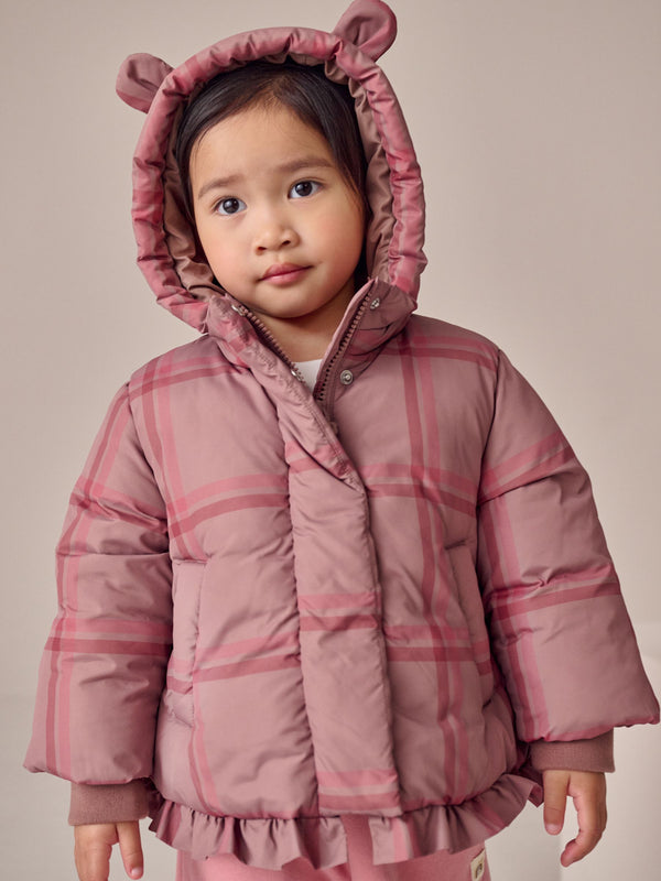 Check Shower Resistant Frill Hem Padded Coat (3mths-7yrs)