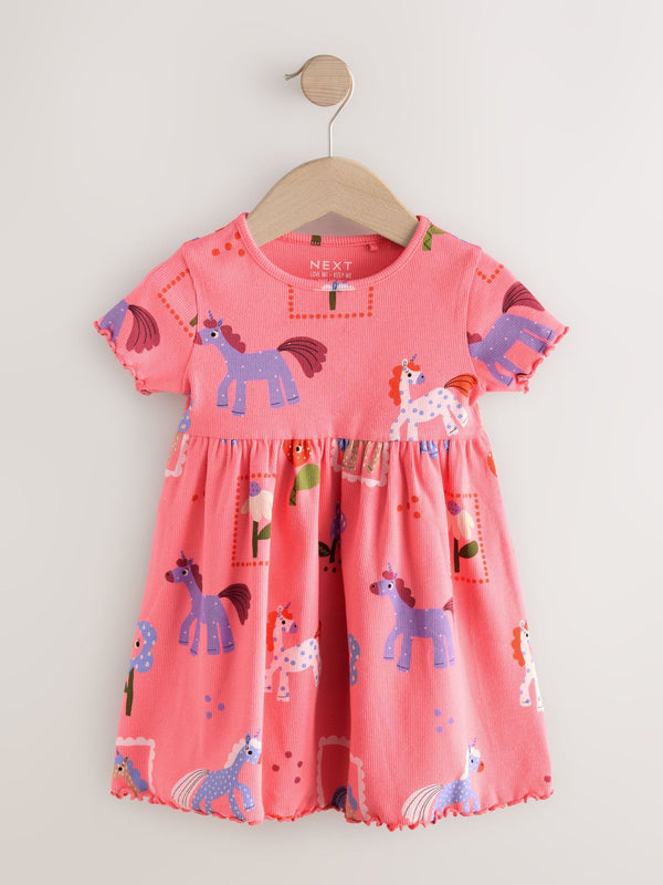 Unicorn Pink Short Sleeve Jersey Summer Dress (3mths-7yrs)