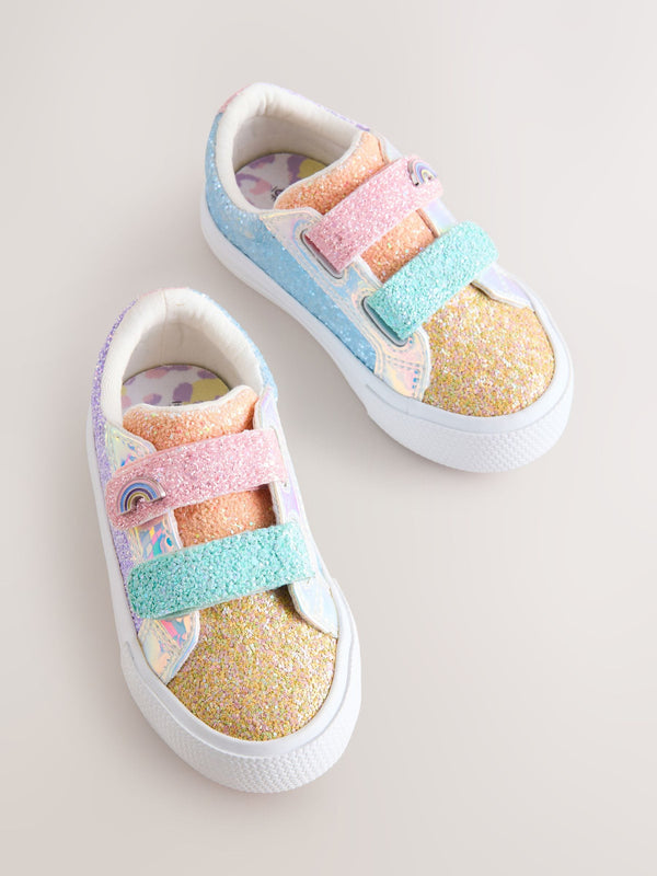 Multi Rainbow Glitter Wide Fit (G) Chunky Trainers With Touch Fastening