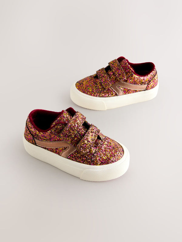 Burgundy Red Glitter Wide Fit (G) Touch Fastening Trainers