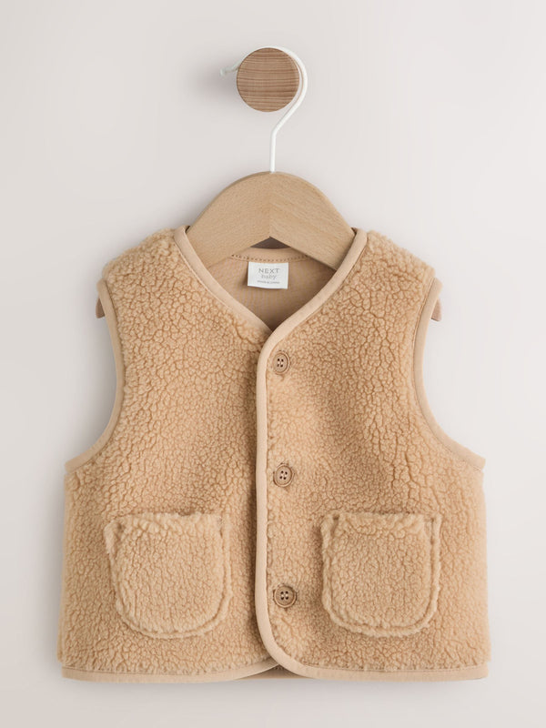 Neutral Toffee Borg Borg Baby Gilet