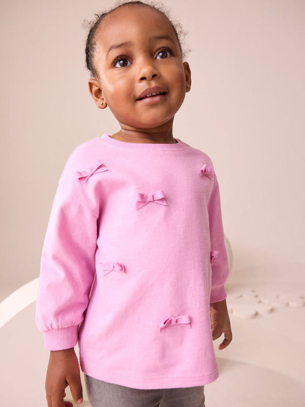 Pink Long Sleeve Bow Appliqué Top (3mths-7yrs)