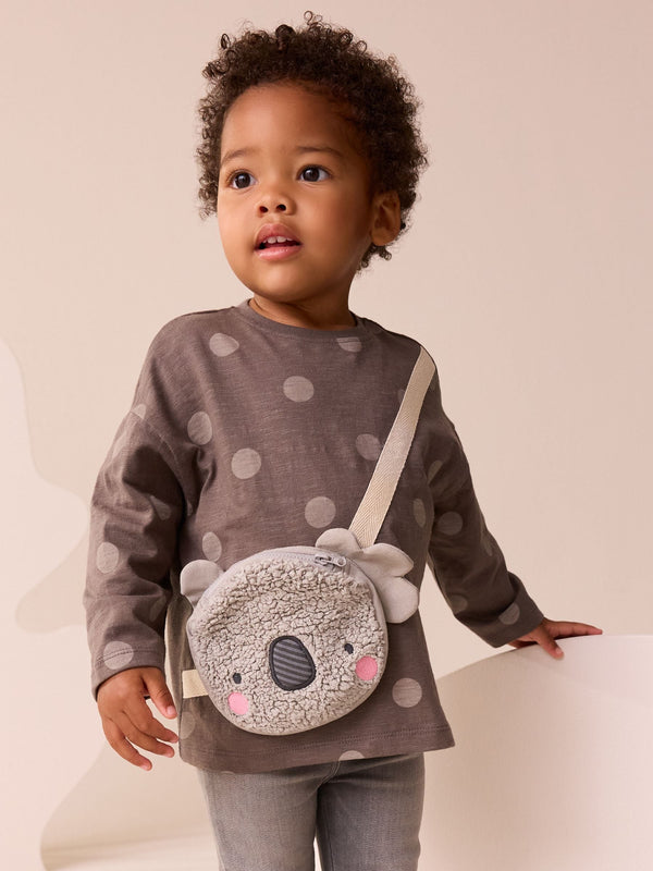 Charcoal Grey Koala Long Sleeve Bag T-Shirt (9mths-7yrs)