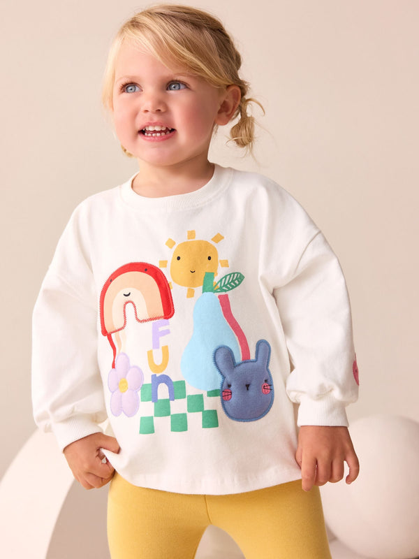 Ecru Padded Rainbow Character Long Sleeve T-Shirt (3mths-7yrs)
