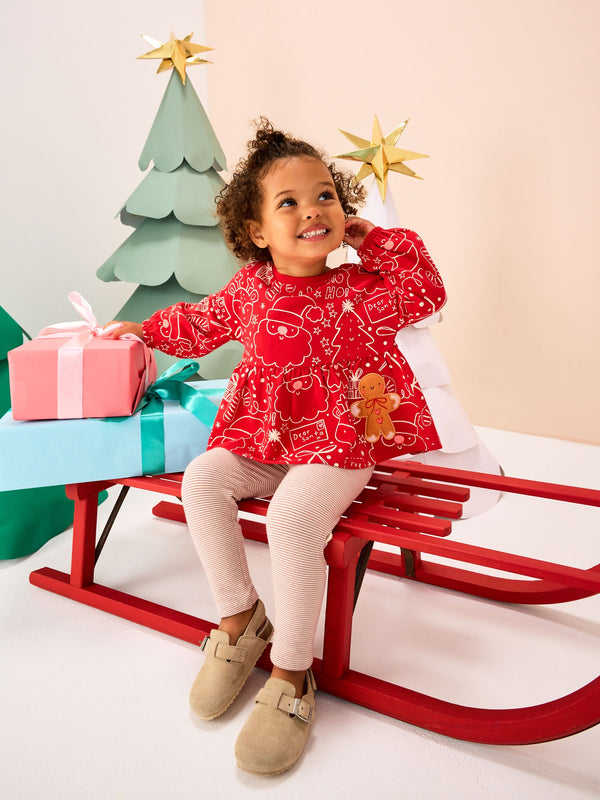 Red Christmas Gingerbread Long Sleeve Peplum Top and Leggings Set (3mths-7yrs)