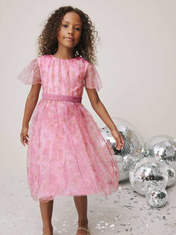Pink Floral Mesh Prom Dress (3-16yrs)