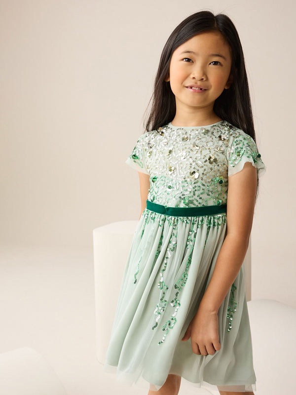 Mint Green Embellished Occasion Dress (3-16yrs)