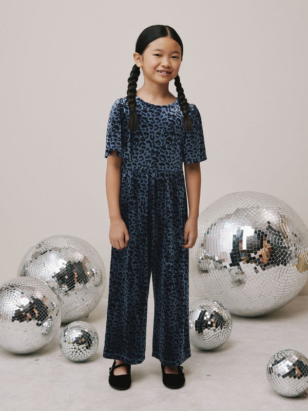 Teal Blue Animal Print Animal Velour Jumpsuit (3-16yrs)