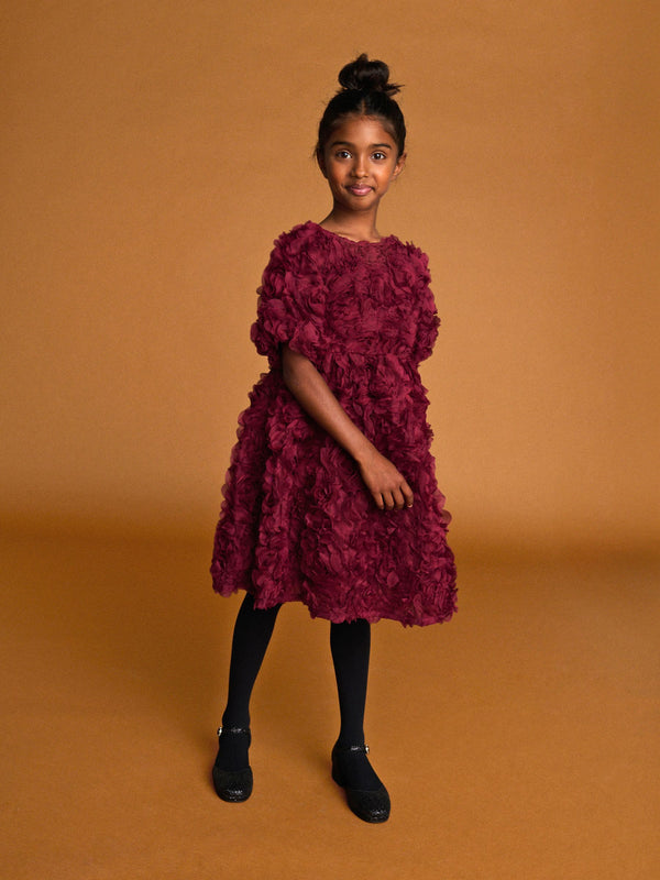 Berry Red 3D Floral Occasion Dress (3-16yrs)