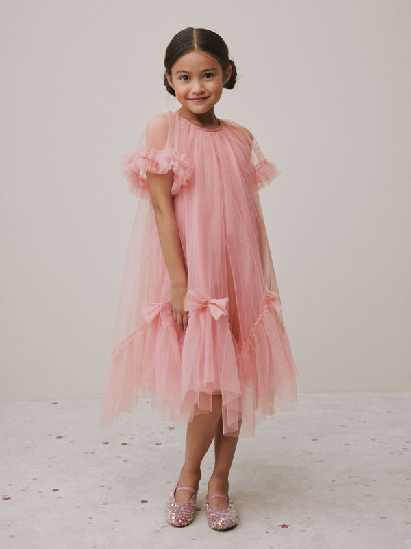 Pink Mesh Bow Occasion Dress (3-16yrs)