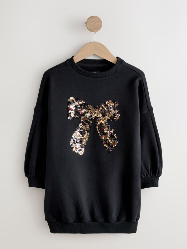 Black Sequin Bow Jumper Dress (3-16yrs)