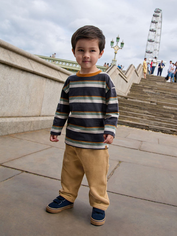 Charcoal Grey Striped Long Sleeve T-Shirt and Carpenter Joggers Set (3mths-7yrs)