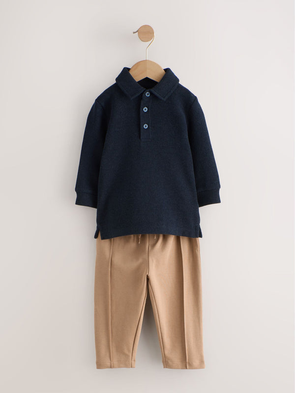 Navy Long Sleeve Polo Shirt And Joggers Set (3mths-7yrs)