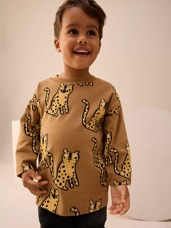 Brown Cheetah Long Sleeve T-Shirt And Joggers Set (3mths-7yrs)