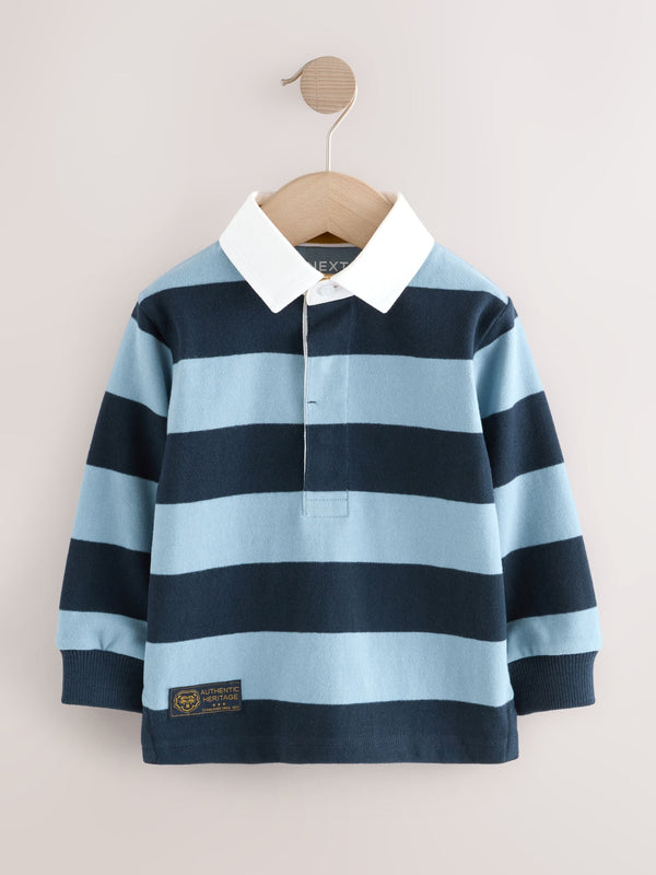 Blue/Navy Striped Long Sleeve Rugby Polo Shirt (3mths-7yrs)