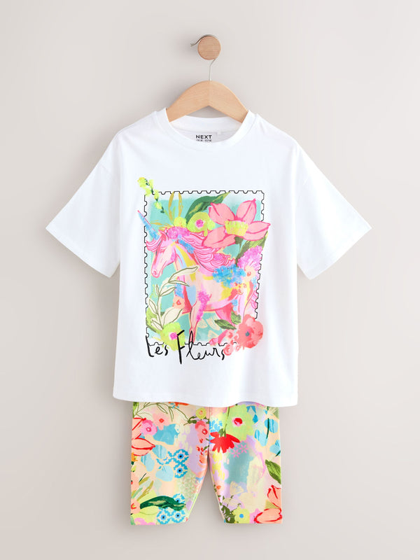 White Unicorn Oversized T-Shirt Cycle Top and Shorts Set (3-16yrs)