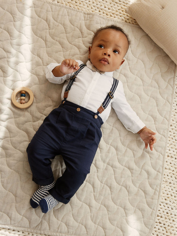 Navy Baby Shirt Trousers and Braces 4 Piece Set (0mths-2yrs)