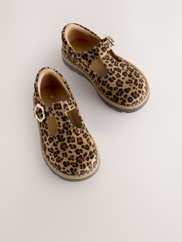 Tan/Animal Standard Fit (F) T-Bar Shoes