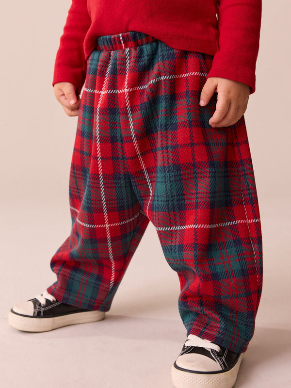 Red/Green Check Textured Barrel Leg Trousers (3mths-7yrs)