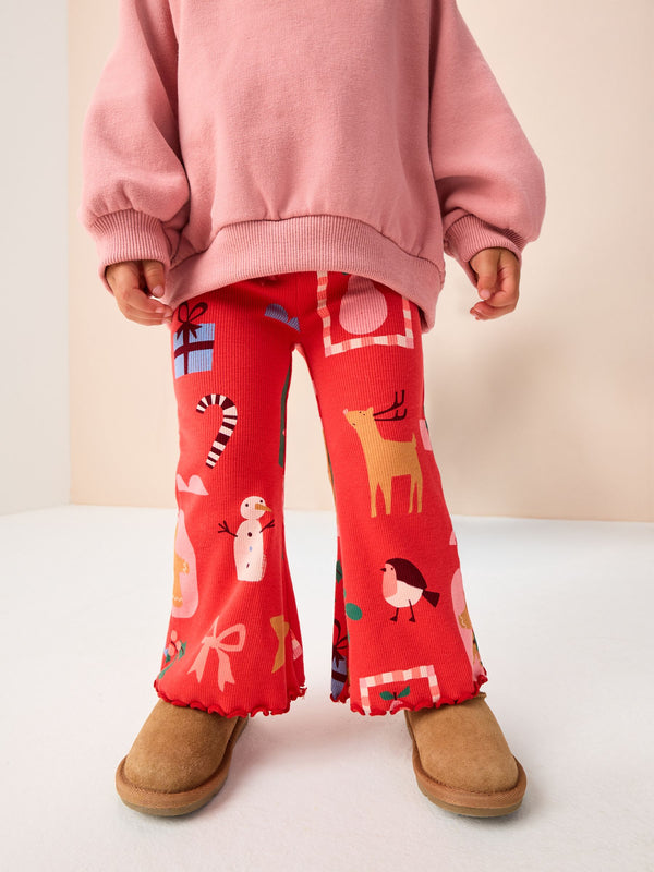 Red Santa Ribbed Flare Leggings (3mths-7yrs)