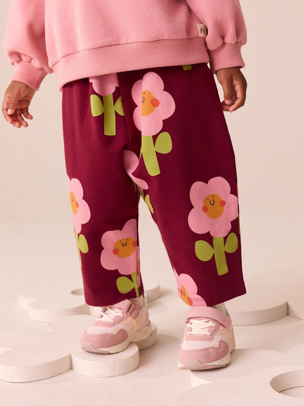 Burgundy Red Flower Textured Barrel Leg Trousers (3mths-7yrs)