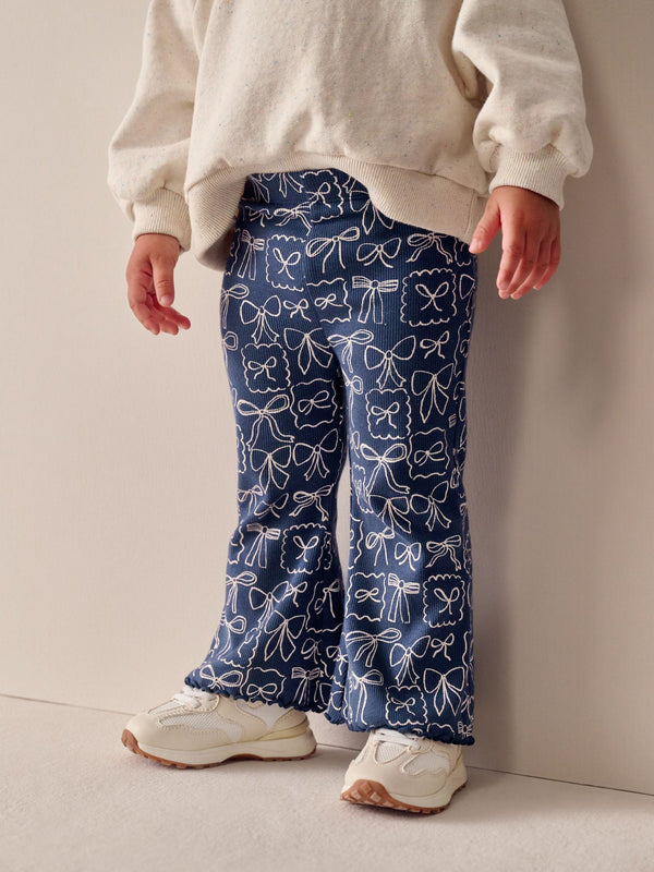 Navy Bow Rib Flare Leggings (3mths-7yrs)