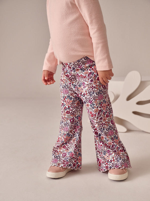 Ecru White Ditsy Floral Rib Flare Leggings (3mths-7yrs)