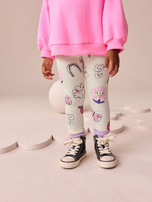 Ecru White Doodle Rib Leggings (3mths-7yrs)