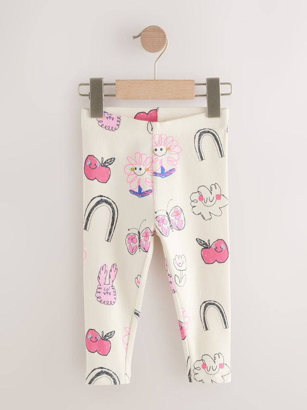 Ecru White Doodle Rib Leggings (3mths-7yrs)