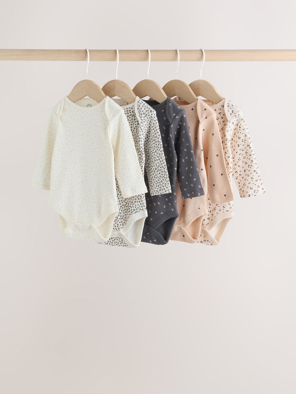 Monochrome Long Sleeve Baby Bodysuits 5 Pack