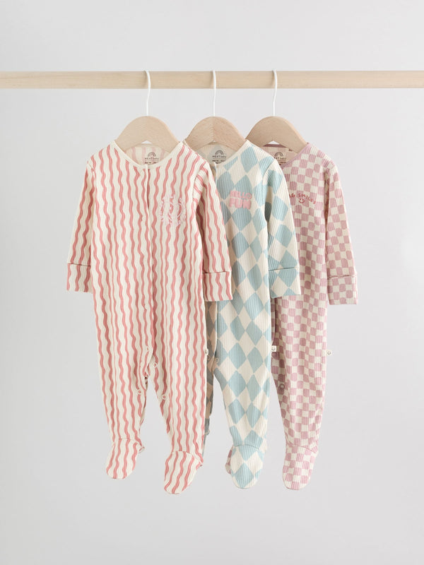 Multi Coloured Checkerboard Baby Sleepsuits 3 Pack (0mths-2yrs)