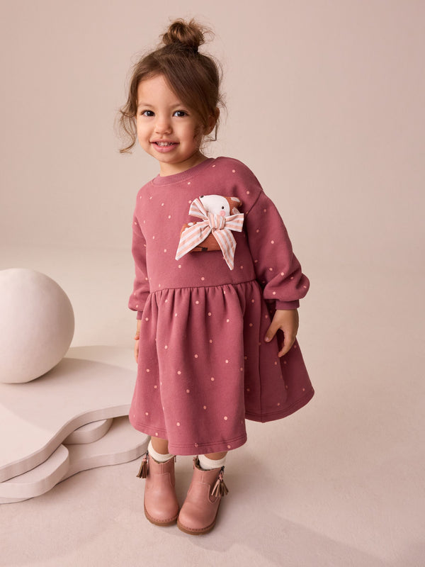 Rose Pink Deer Embellished Sweat Dress (3mths-7yrs)