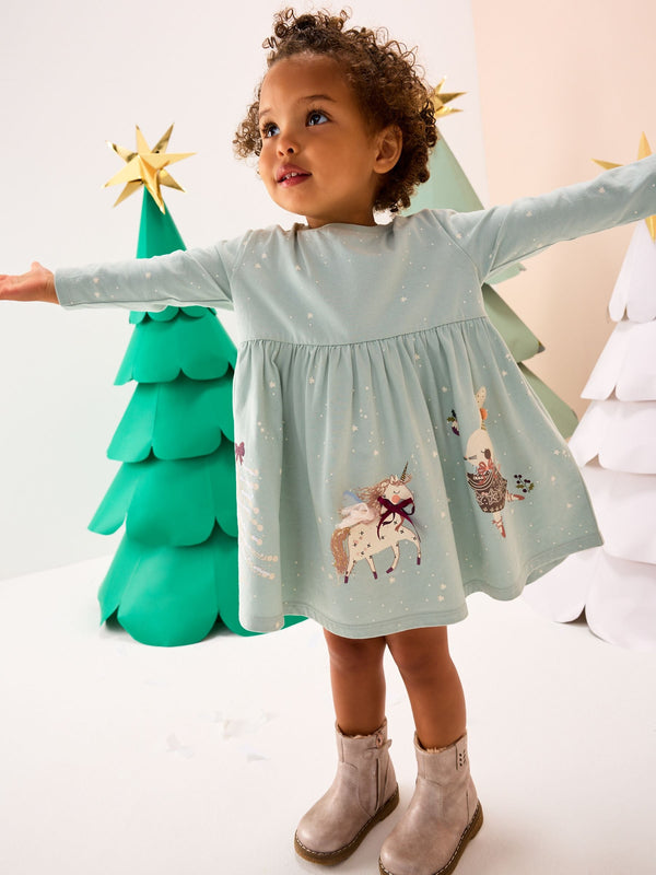 Blue Long Sleeve Christmas Character Dress (3mths-7yrs)