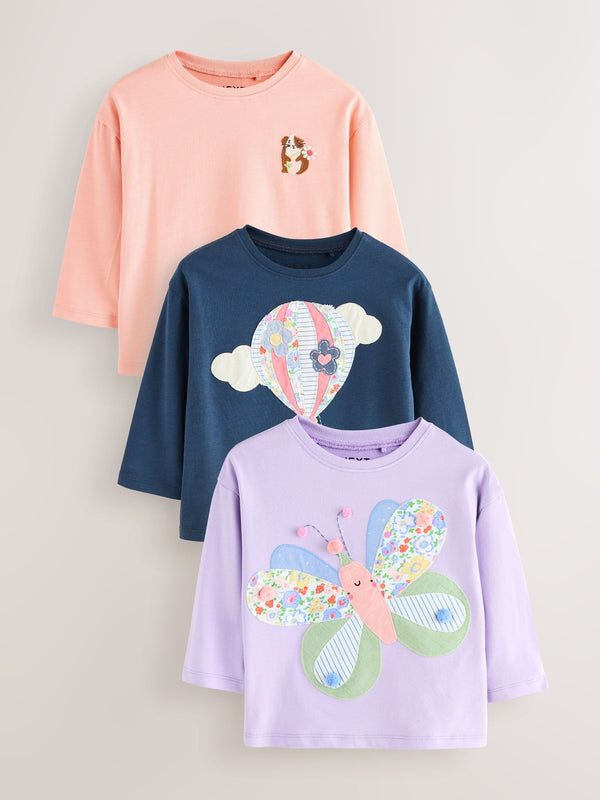 Purple/Pink Character Long Sleeve Tops 3 Pack (3mths-7yrs)