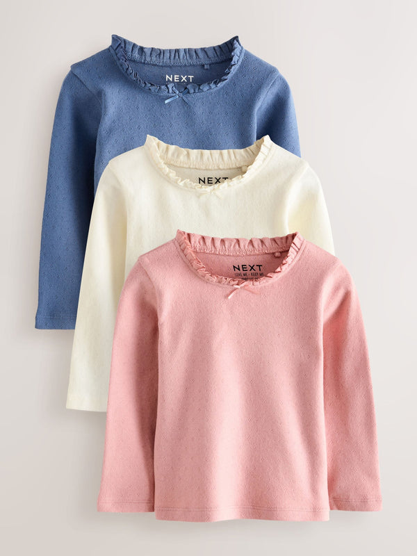 Pink/Blue/Cream Long Sleeve Embroidered Tops (3mths-7yrs)