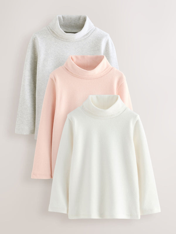Pink/Cream Roll Neck Tops 3 Pack (3mths-7yrs)