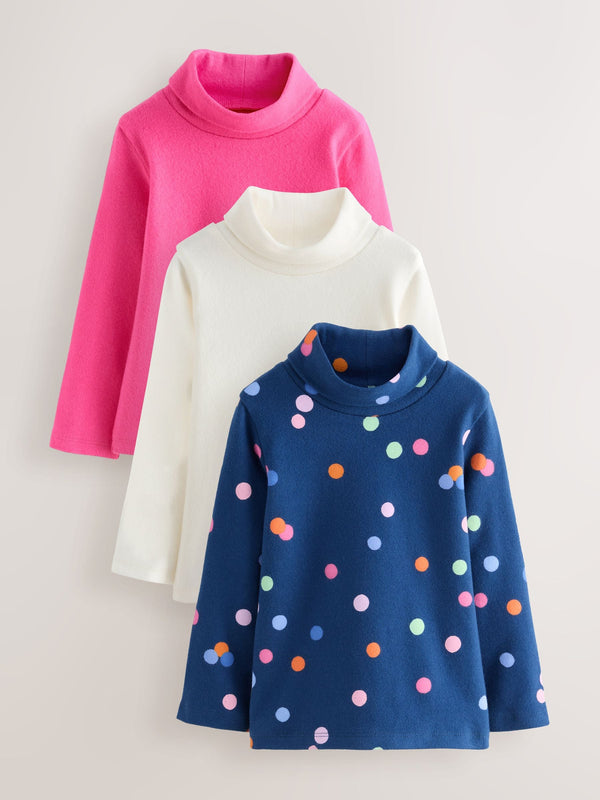 Pink/White/Blue Roll Neck Tops 3 Pack (3mths-7yrs)