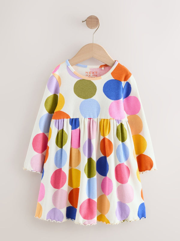 Rainbow Spot Long Sleeve Ribbed Dress (3mths-7yrs)