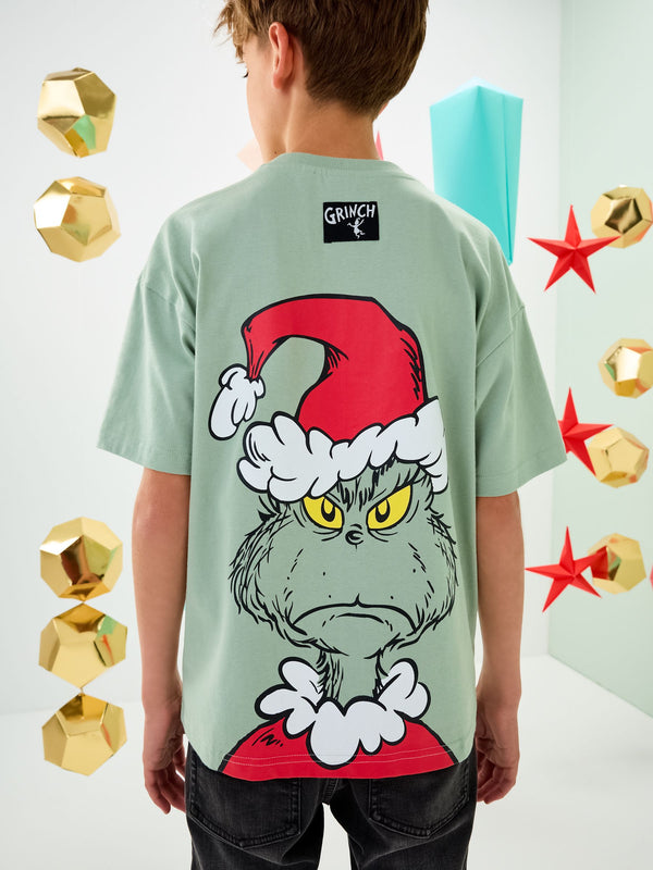 Sage Green Grinch Short Sleeve Christmas T-Shirt (3-16yrs)