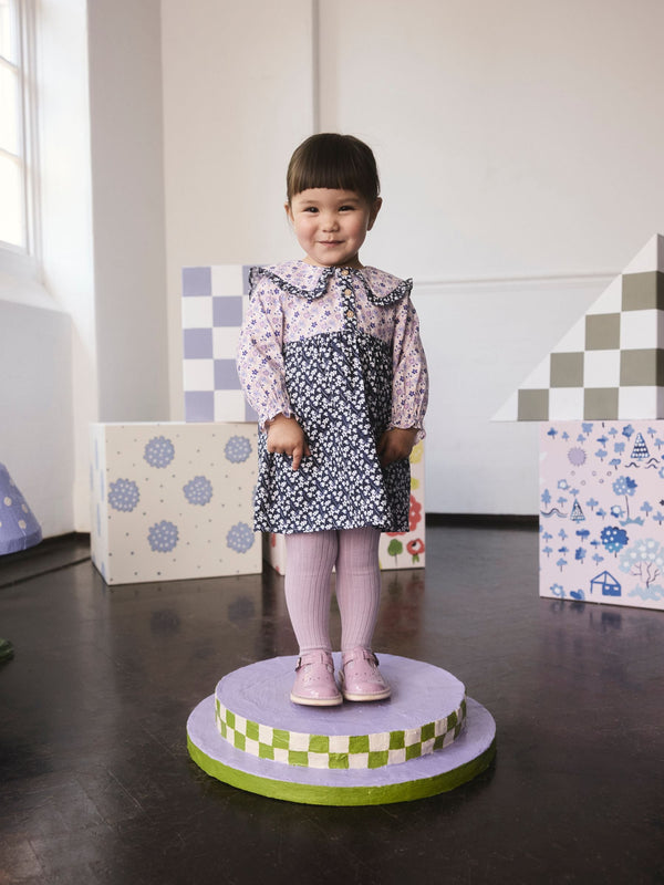 Multi Navy Ditsy Long Sleeve Collar Dress (3mths-8yrs)