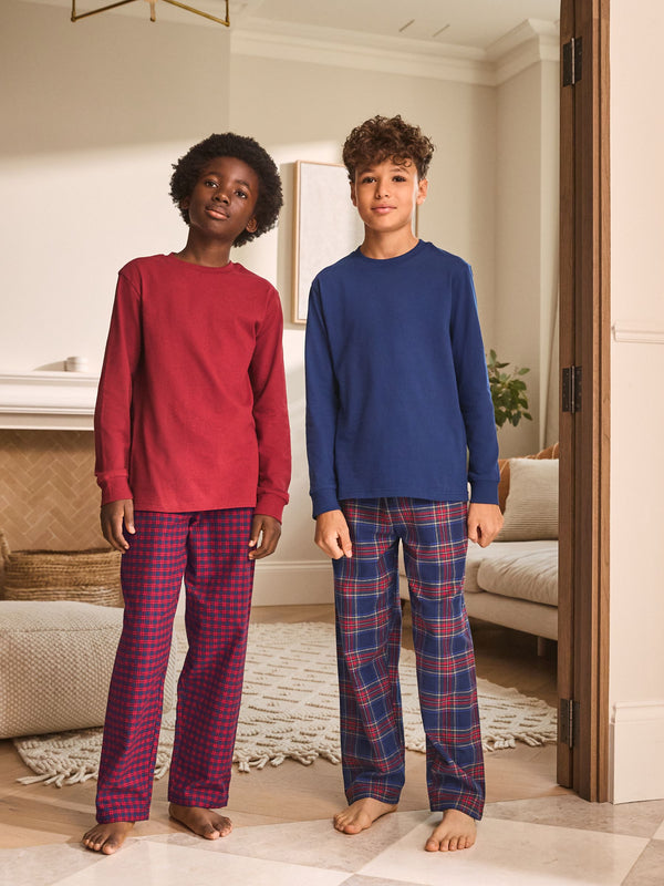Red/Blue Long Sleeve Woven Check Pyjamas 2 Pack (3-16yrs)
